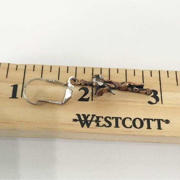 Artist Signed J96 Etched Copper Cherub Angel on Cross Drop Earrings - Picture 11 of 12